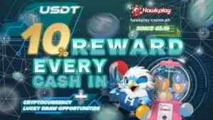 Hawkplay rewards USDT 10% + BTC for every cash transaction. ETH lottery chances